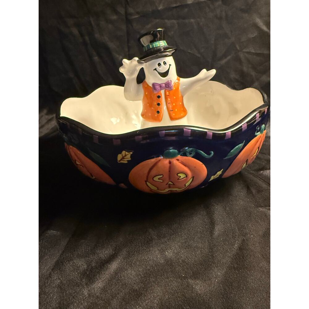 Vintage 90’s Halloween Candy Dish with Ghost Top Hat in middle Spooky cute